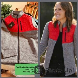 Red and Gray Quilted Utility Jacket